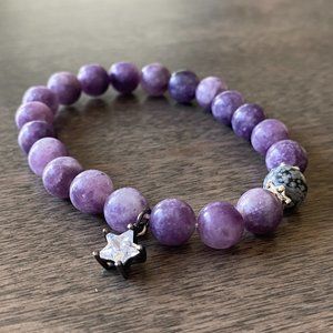 Lepidolite and Snowflake obsidian Bracelet